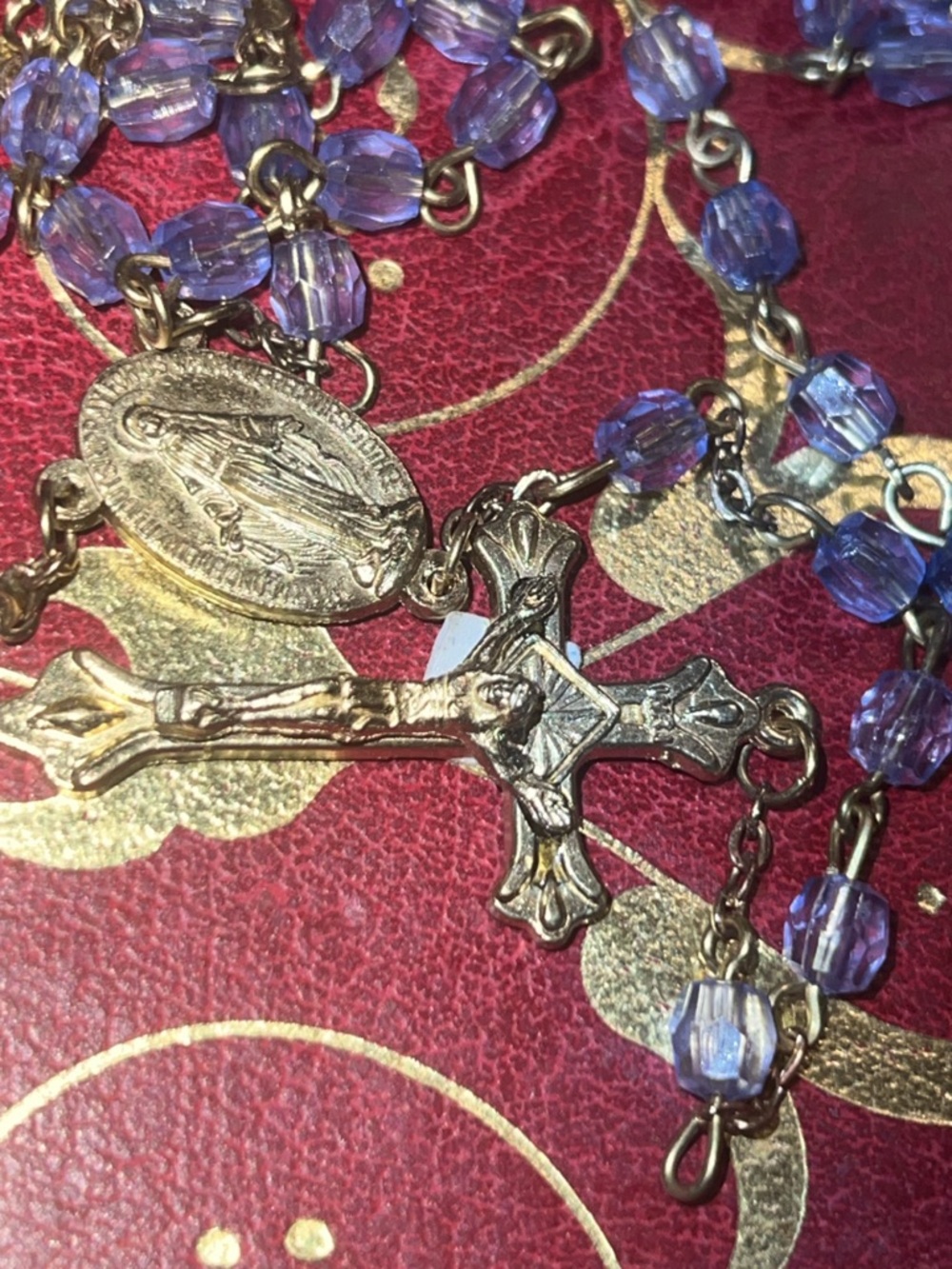 Vintage-Inspired Rosary Necklace with Light Purple Beads